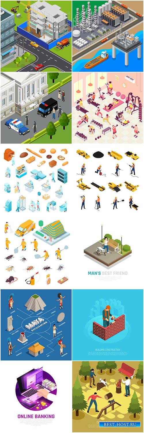 Isometric conceptual vector composition, infographics template # 43