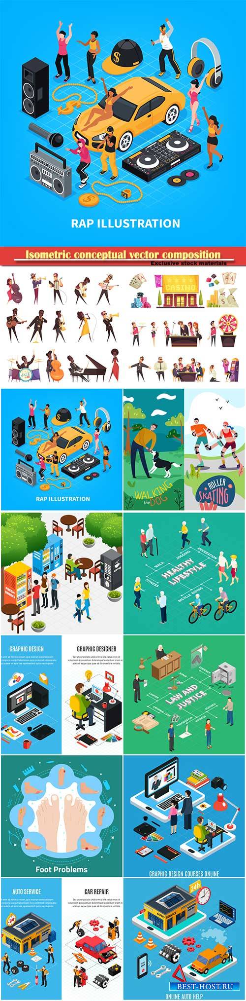 Isometric conceptual vector composition, infographics template # 53