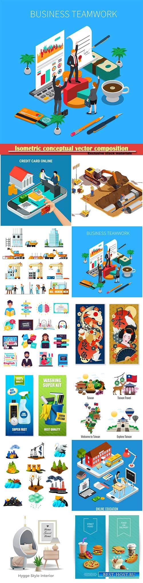 Isometric conceptual vector composition, infographics template # 51