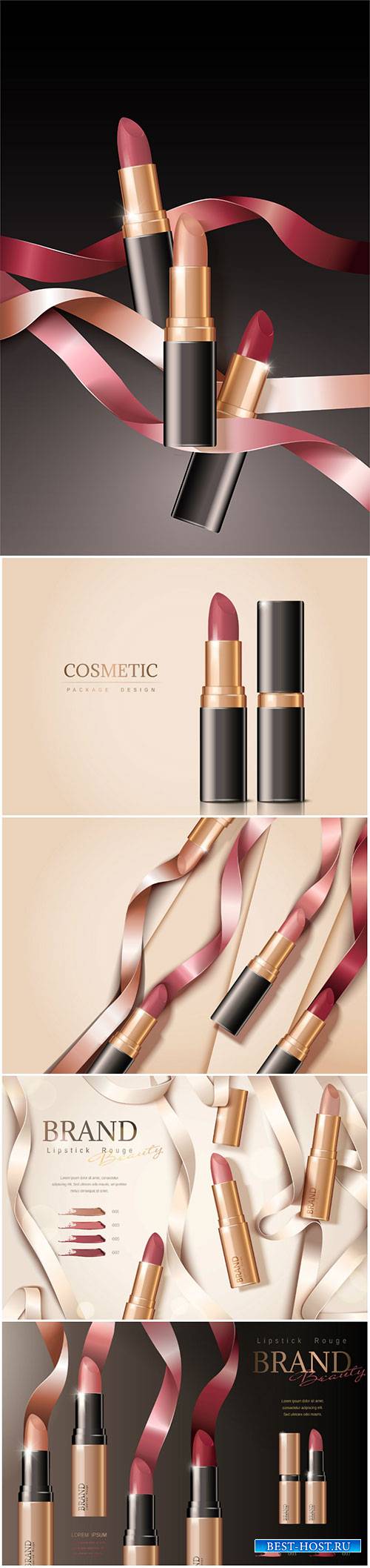 Fashion lipsticks poster vector 3d illustration