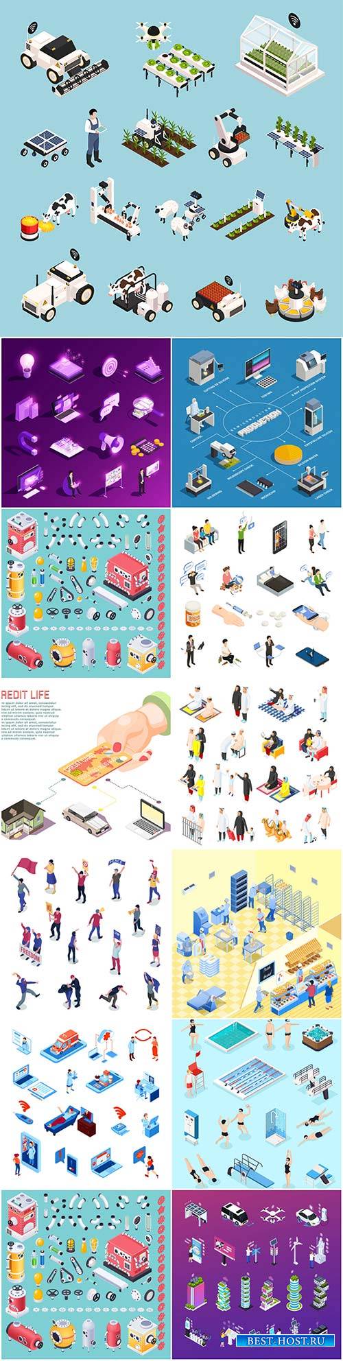 Isometric conceptual vector composition, infographics template # 56