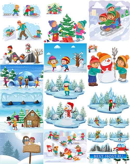 Зимние забавы - 2 - Векторный клипарт / Winter fun - 2 - Vector Graphics