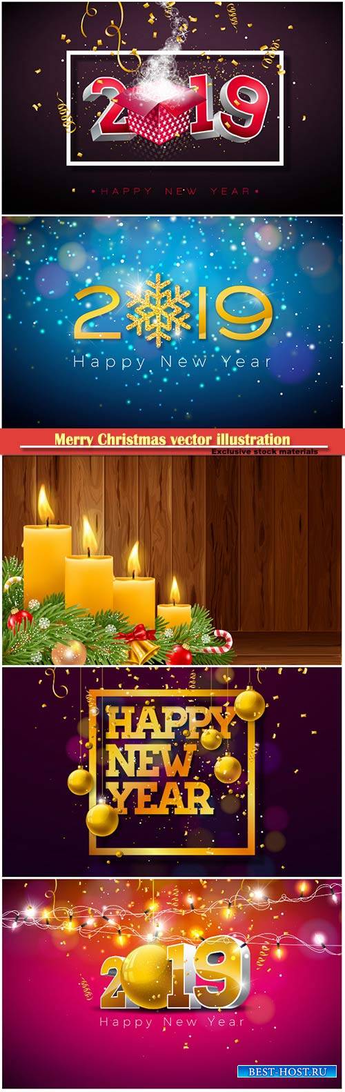 2019 Happy New Year illustration with 3d gold number