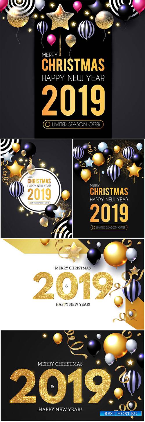 Happy New 2019 Year greeting card vector illustration