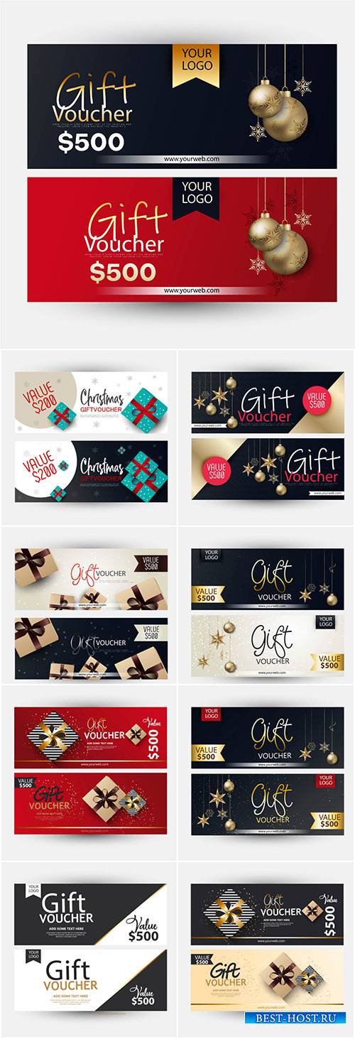 Gift voucher vector template with clean and modern pattern