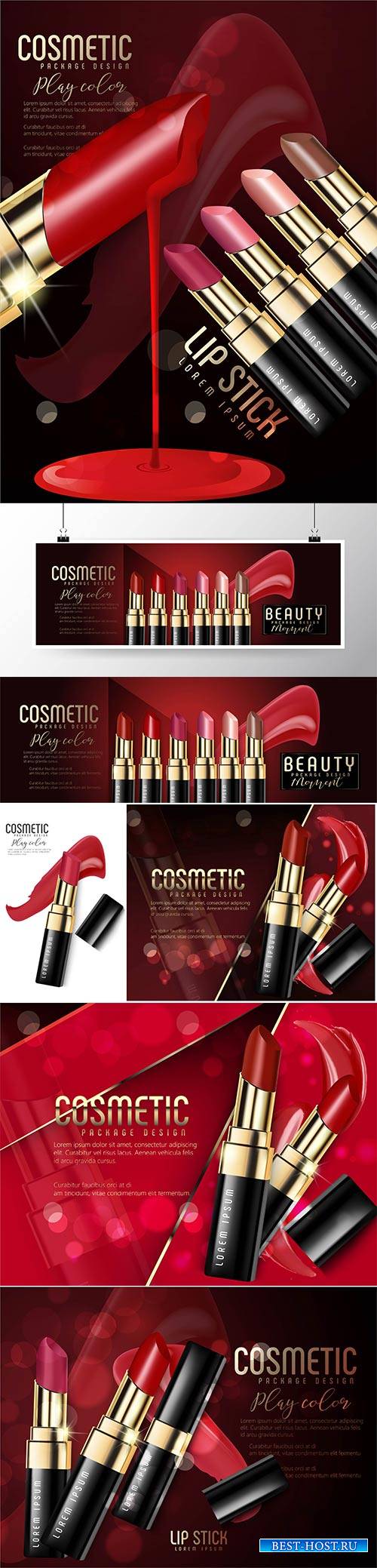 Vector ads of premium female lipstick for skin care