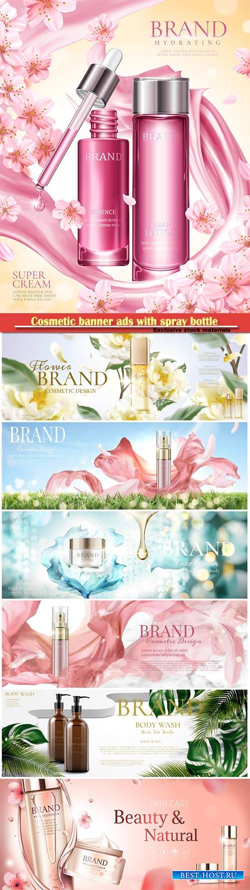 Cosmetic banner ads with spray bottle in 3d illustration vector illustratio ...