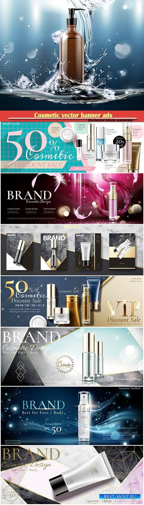Cosmetic vector banner ads with spray bottle in 3d illustration