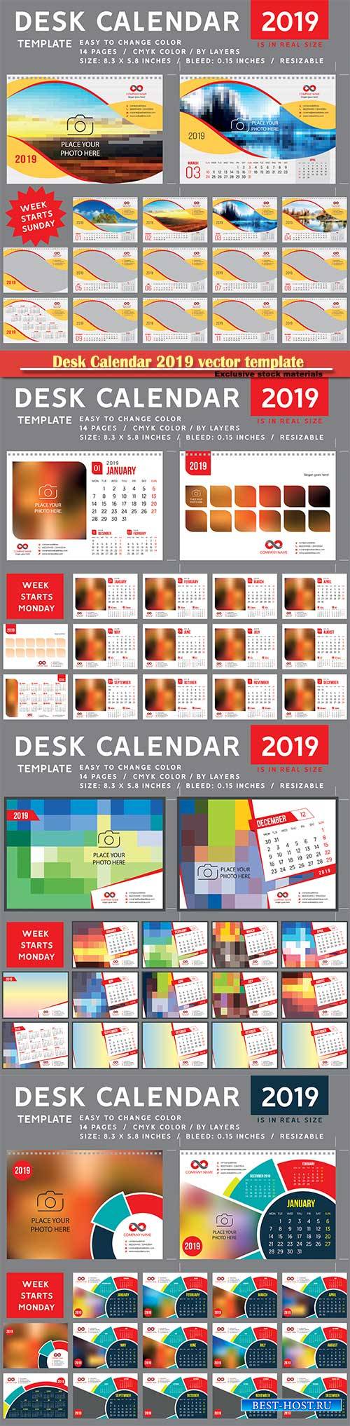 Desk Calendar 2019 vector template, 12 months included # 7