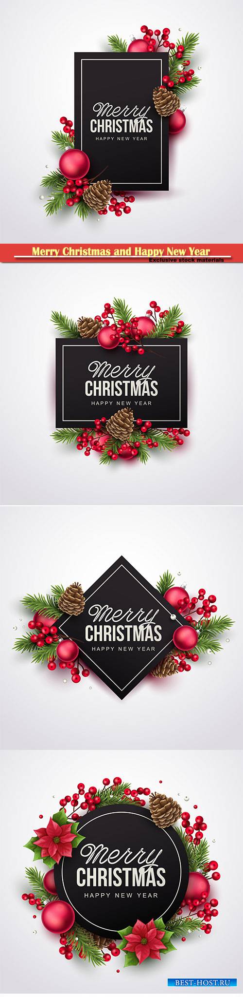 Merry Christmas and Happy New Year greeting vector illustration