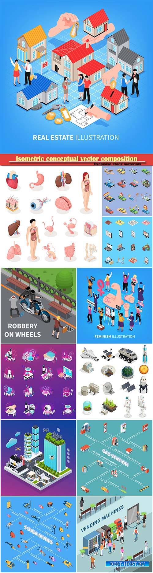 Isometric conceptual vector composition, infographics template # 59