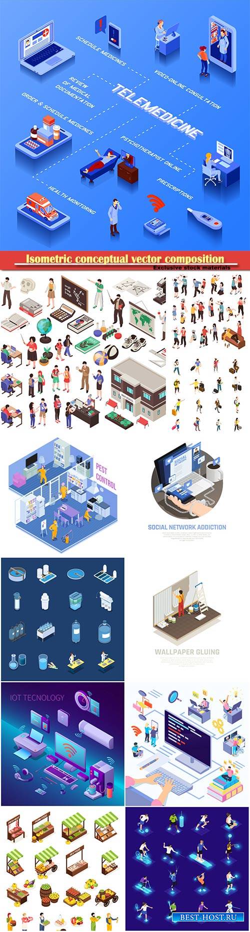 Isometric conceptual vector composition, infographics template # 60