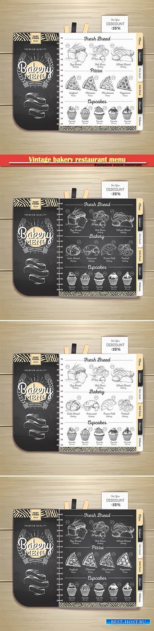 Vintage chalk drawing bakery restaurant menu design  vector illustration