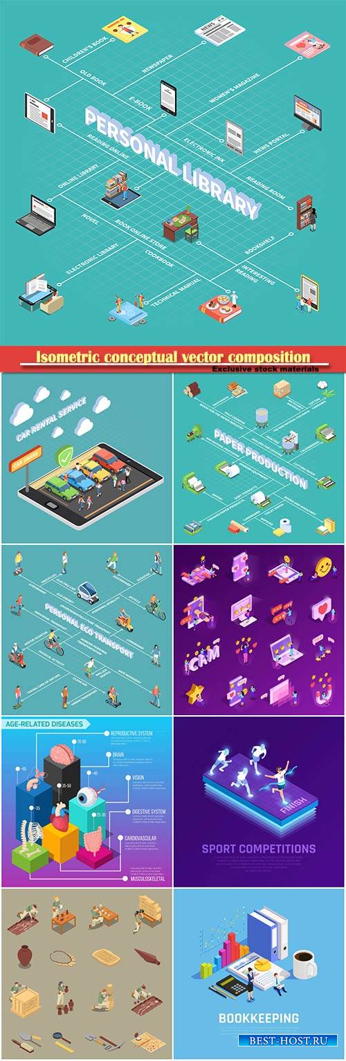 Isometric conceptual vector composition, infographics template # 63
