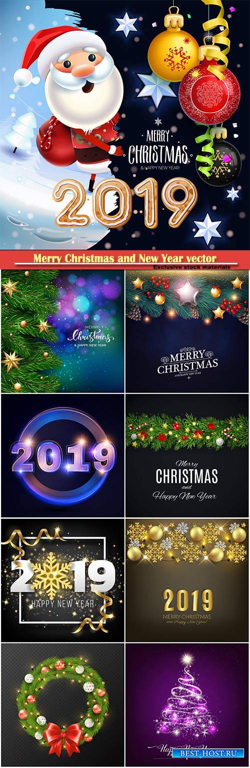 Merry Christmas and New Year 2019 vector background