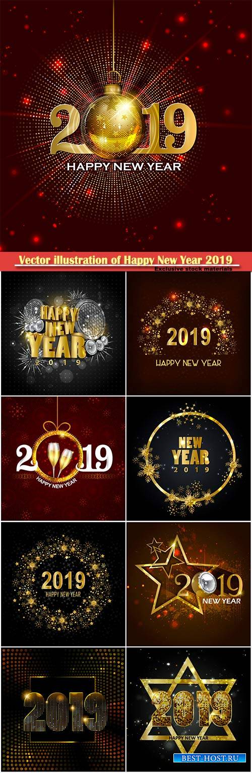 Vector illustration of Happy New Year 2019 greeting background
