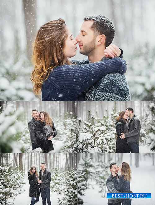 Влюблённая пара в зимнем лесу - Клипарт / People in Love in the Winter Fore ...