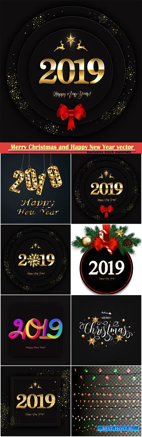 2019 Merry Christmas and Happy New Year vector design