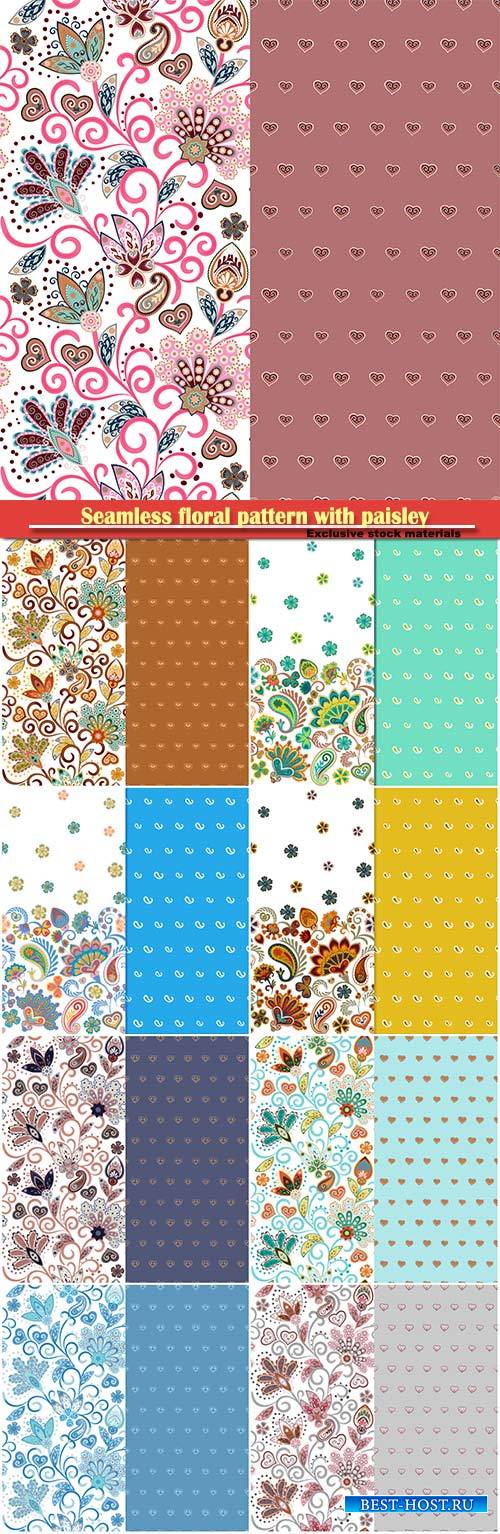 Seamless floral pattern with paisley and fantasy flowers border