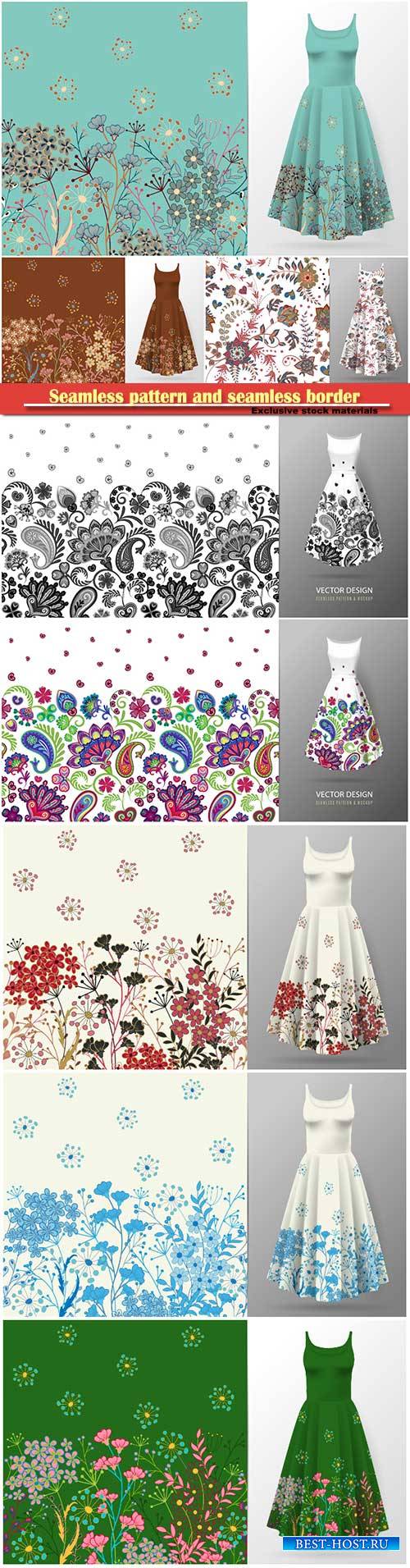 Seamless pattern and seamless border for dress mock up vector illustration