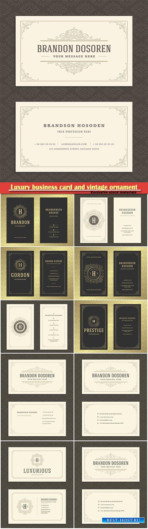 Luxury business card and vintage ornament logo vector template