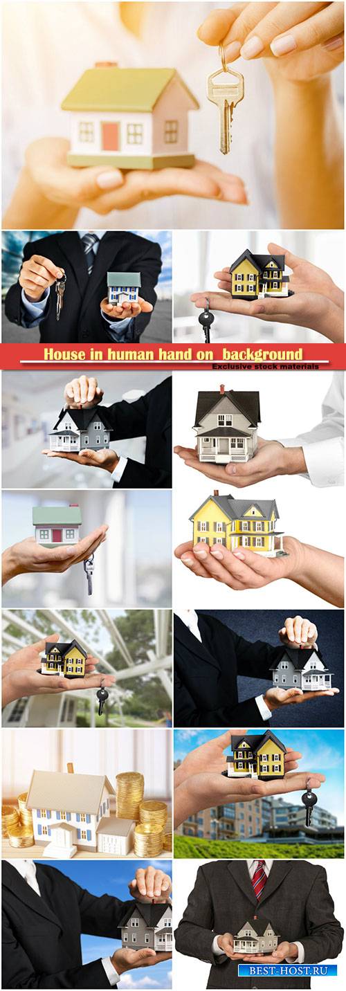 House in human hand on  background