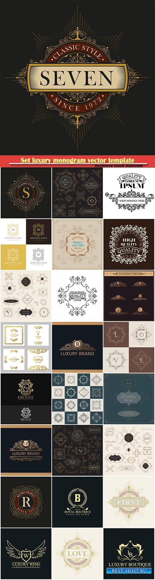 Set luxury monogram vector template, logos, badges, symbols