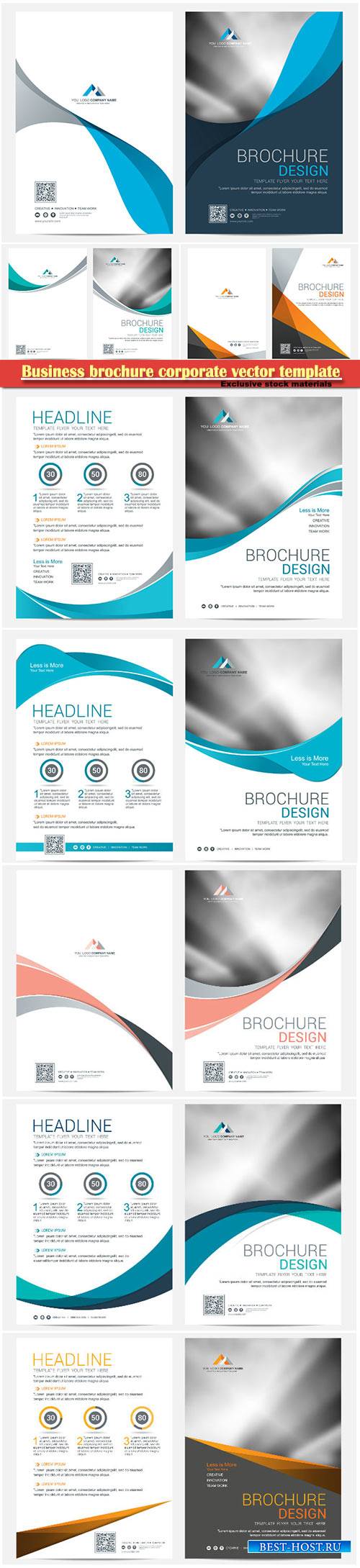 Business brochure corporate vector template, magazine flyer mockup