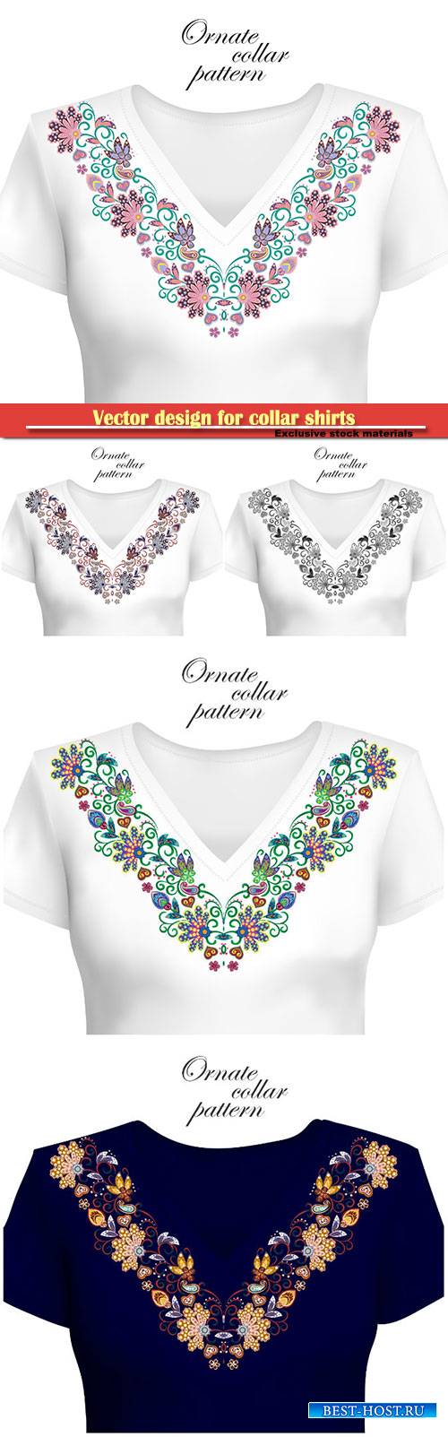 Vector design for collar shirts, ethnic flowers neck