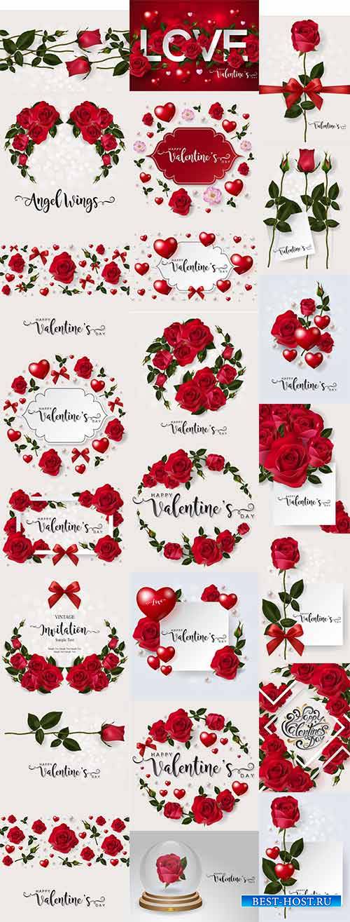 Романтические фоны с розами - 2 - Векторный клипарт / Romantic backgrounds with roses - 2 - Vector Graphics