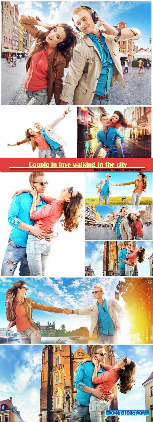 Couple in love walking in the city