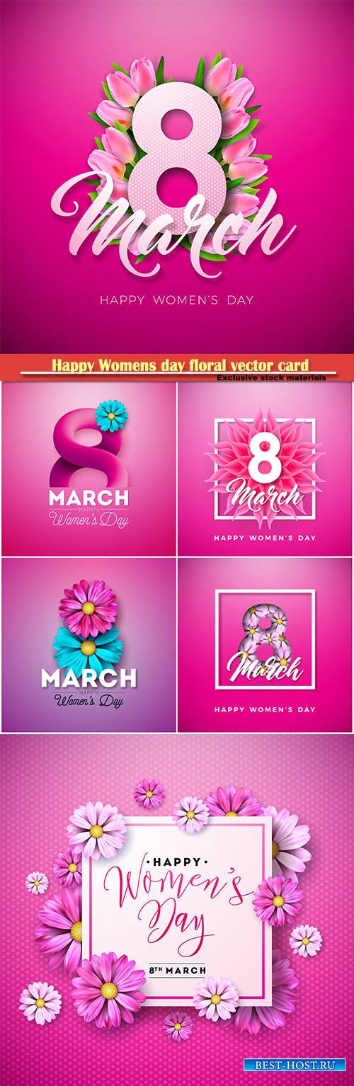 Happy Womens day floral greeting vector card design