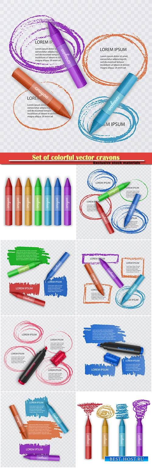 Set of colorful vector crayons