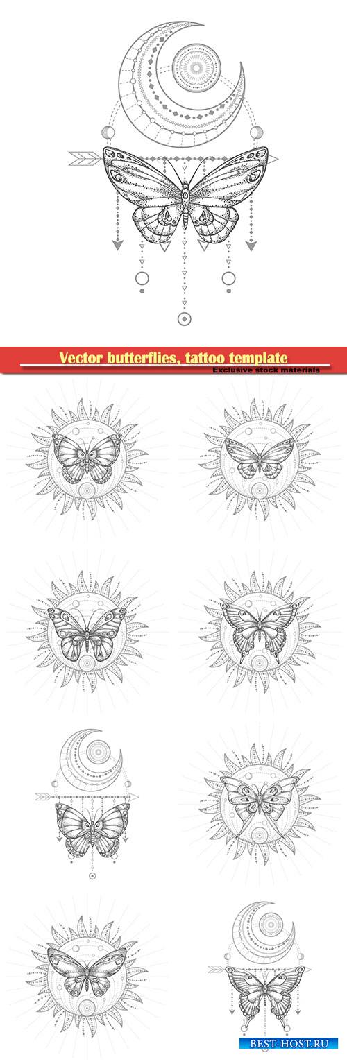 Vector butterflies, tattoo template