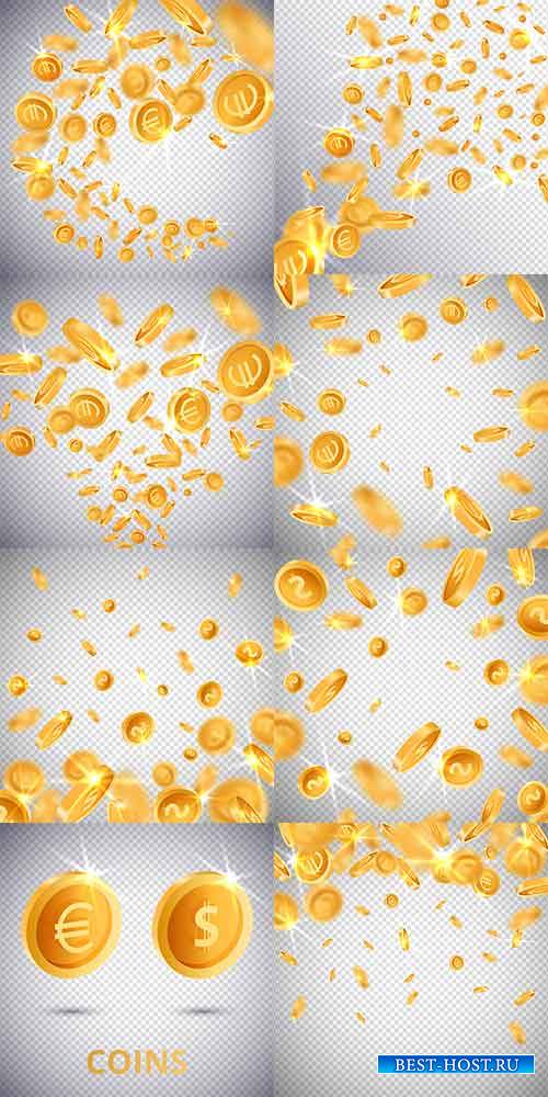 3d gold-coins, dollar and euro - Vector clipart