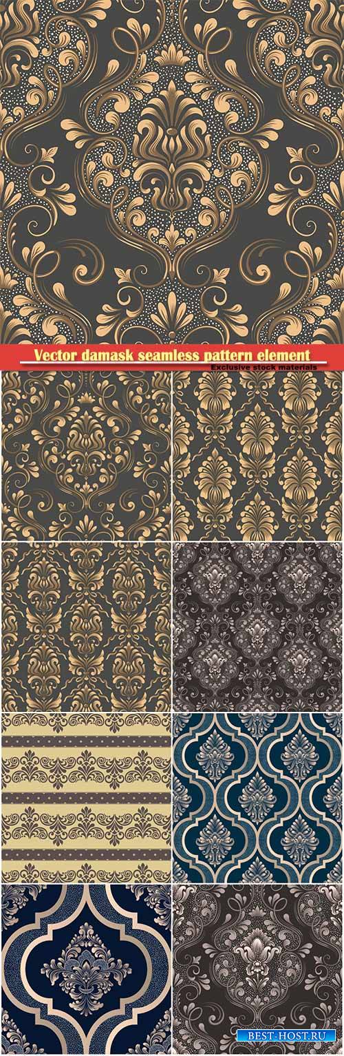 Vector damask seamless pattern element, floral baroque template