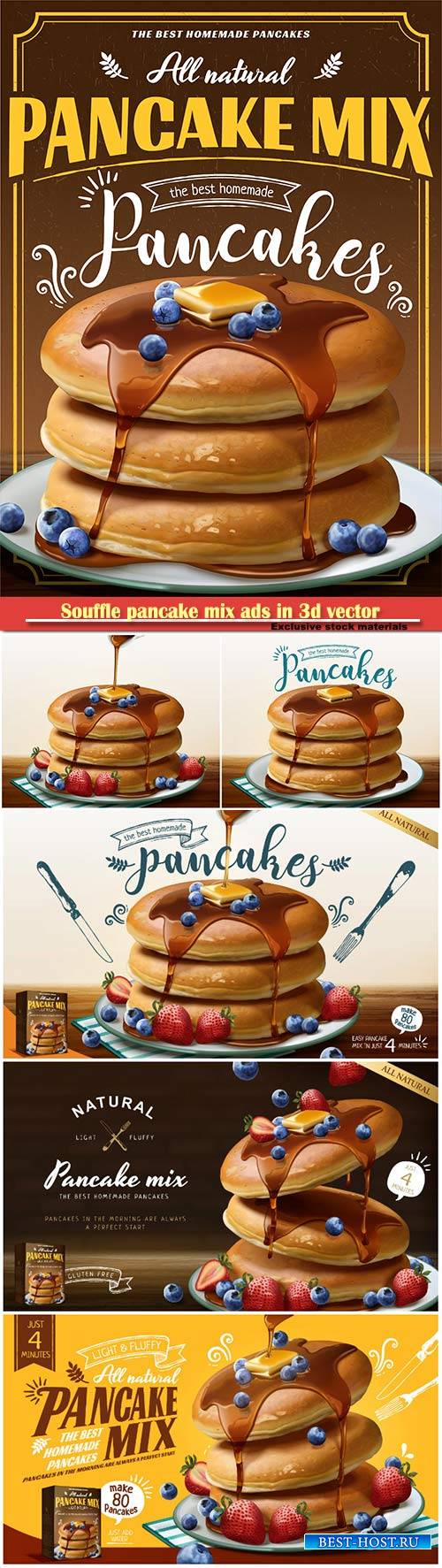 Souffle pancake mix ads in  vector illustration