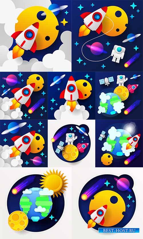 Путешествие в космос - Векторный клипарт / Travel in space - Vector Graphics