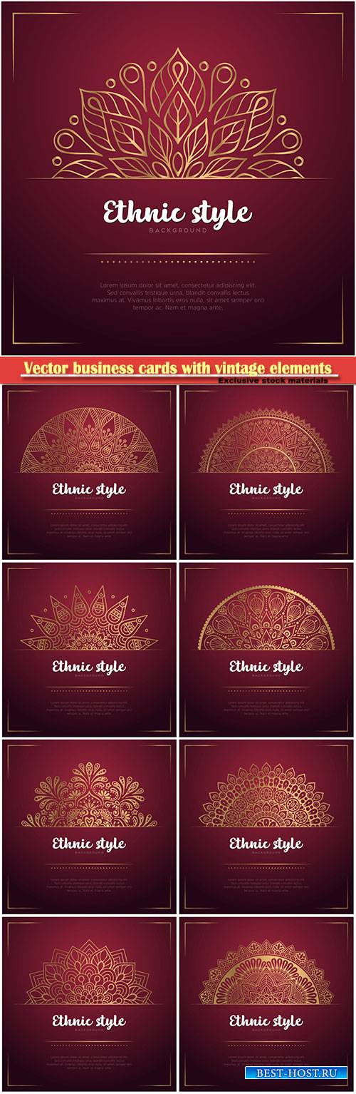Vector business cards with vintage decorative elements with mandala