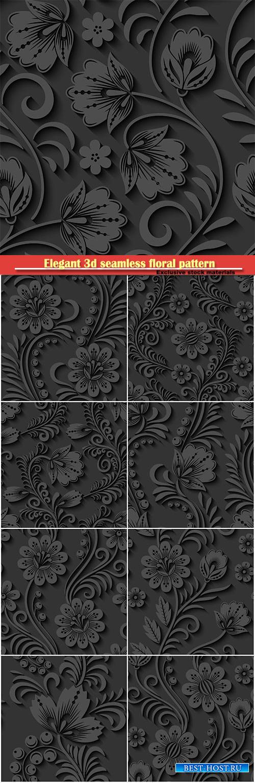 Elegant 3d seamless floral pattern in vector