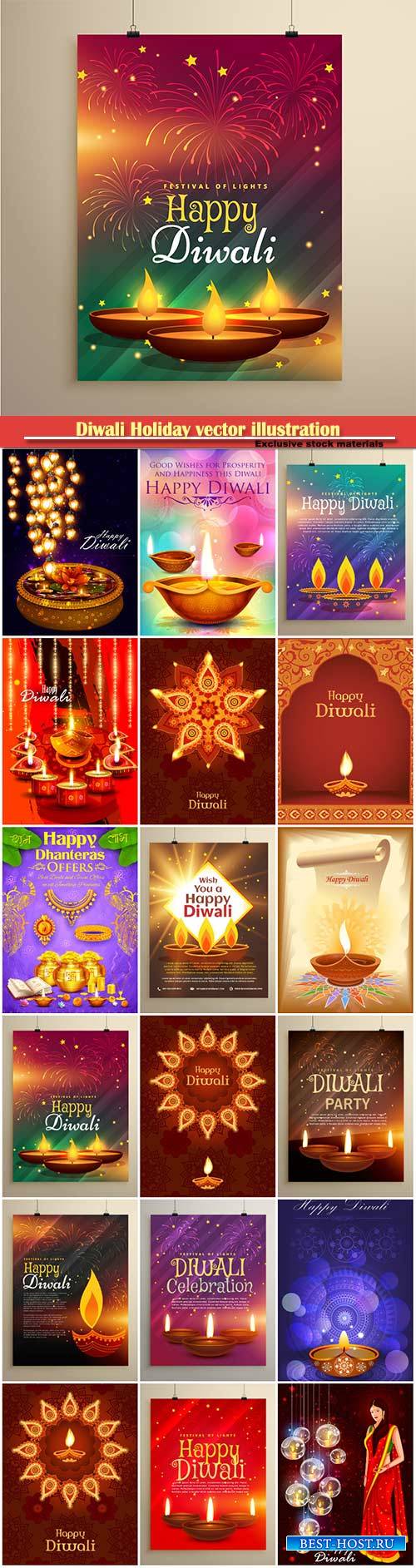 Diwali Holiday vector illustration with burning diya # 4