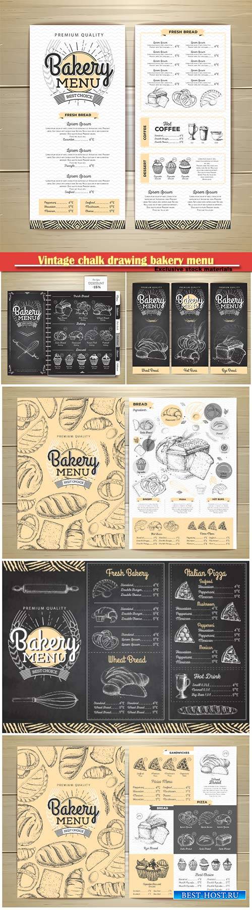 Vintage chalk drawing bakery menu design, restaurant menu