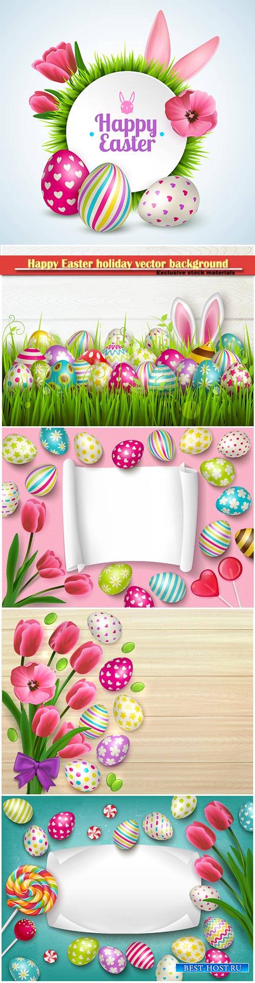 Happy easter composition with eggs rabbit ears and spring flowers vector il ...