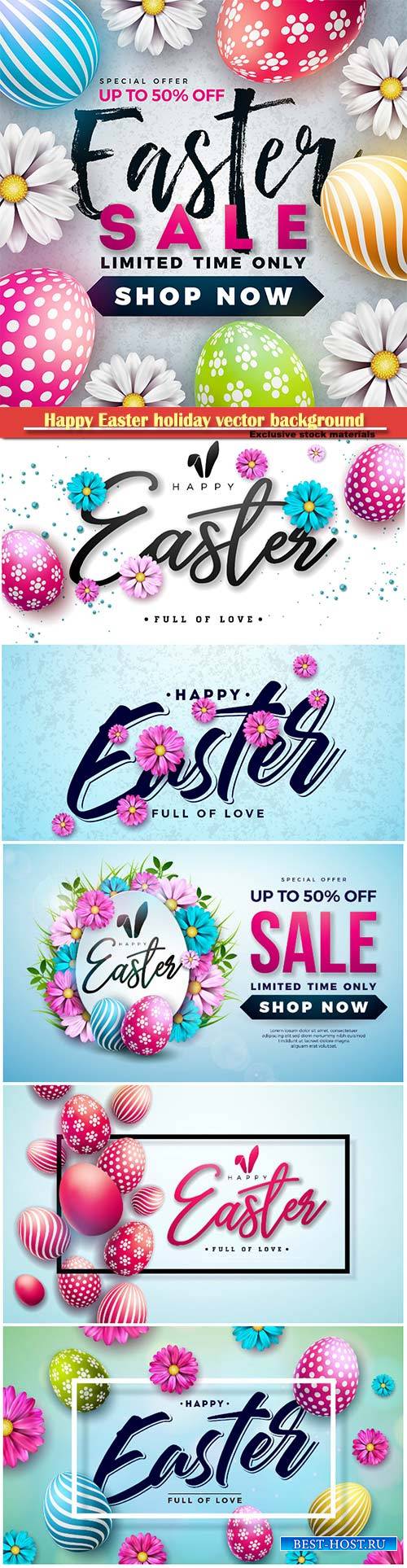 Easter sale vector illustration with eggs and spring flower