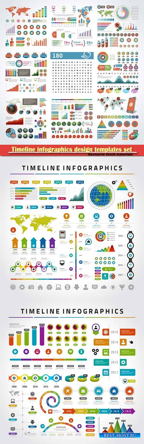 Timeline infographics design templates set