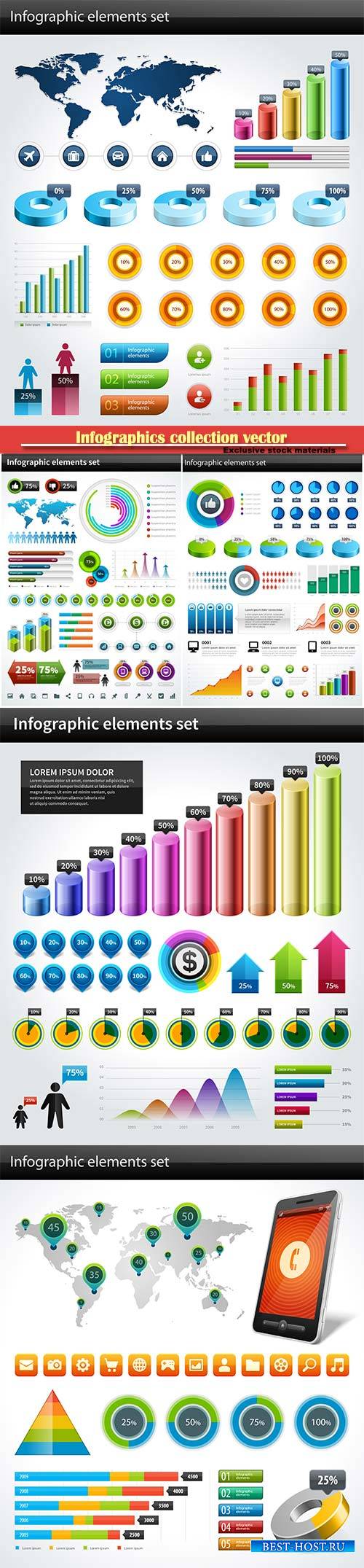 Infographics collection vector graph and charts design elements