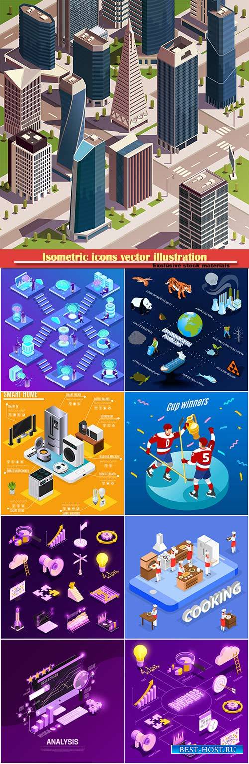 Isometric icons vector illustration, banner design template # 35
