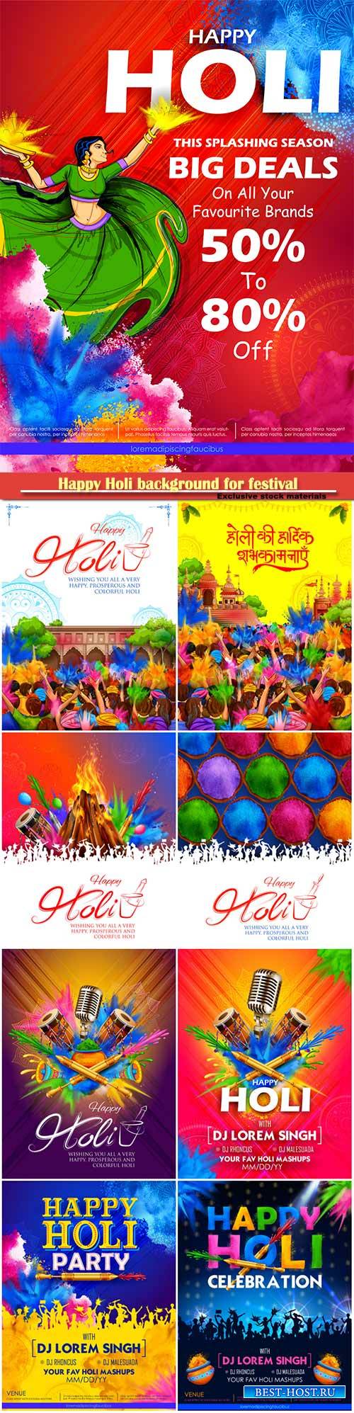 Happy Holi background for festival of colors celebration greetings