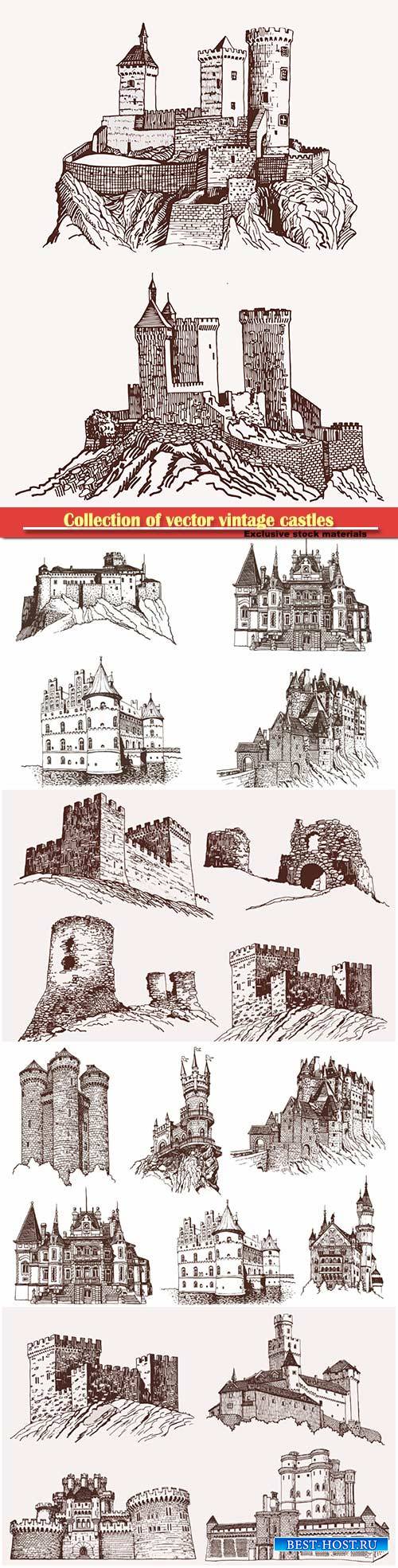 Collection of vector vintage castles
