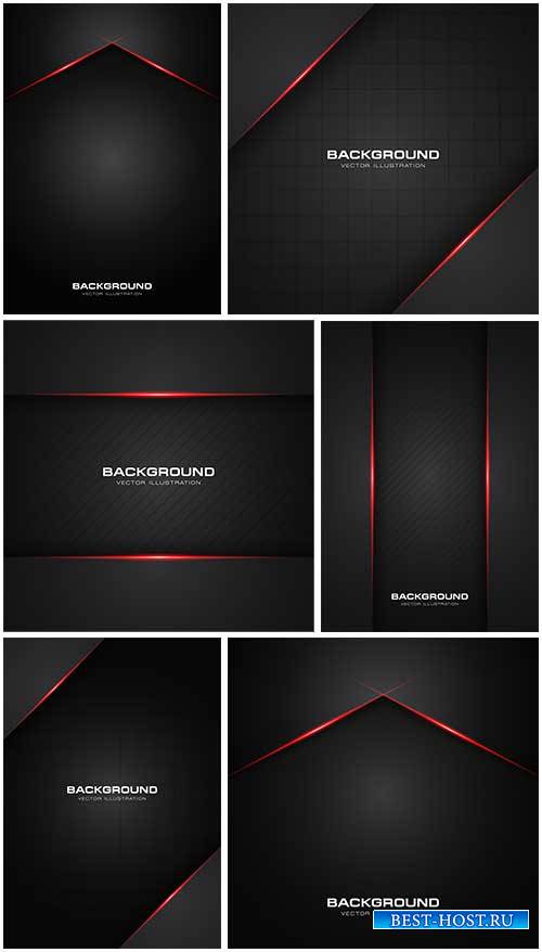 Чёрный фон с красными линиями - Векторный клипарт / Black background with red lines - Vector Graphics